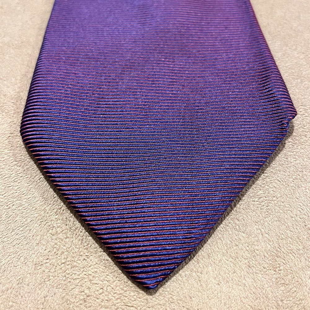 Etro Milano Tie Red & Blue Striped Made in Italy 100% All Silk (Stained)